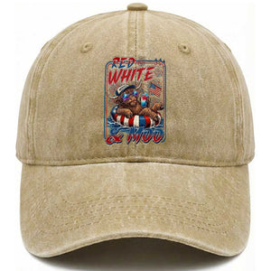 Funny Highland Cow Pool Party 4th Of July Washed Cotton Baseball Cap Red White And Moo