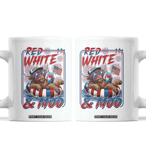 Funny Highland Cow Pool Party 4th Of July Coffee Mug Red White And Moo