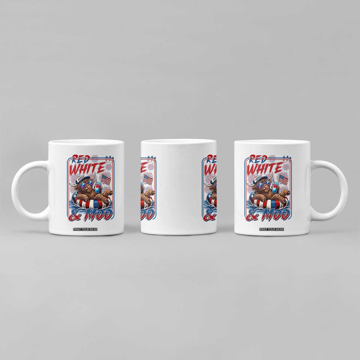 Funny Highland Cow Pool Party 4th Of July Coffee Mug Red White And Moo