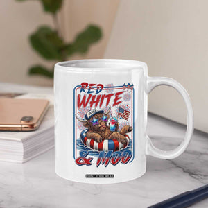 Funny Highland Cow Pool Party 4th Of July Coffee Mug Red White And Moo