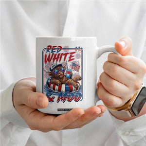Funny Highland Cow Pool Party 4th Of July Coffee Mug Red White And Moo