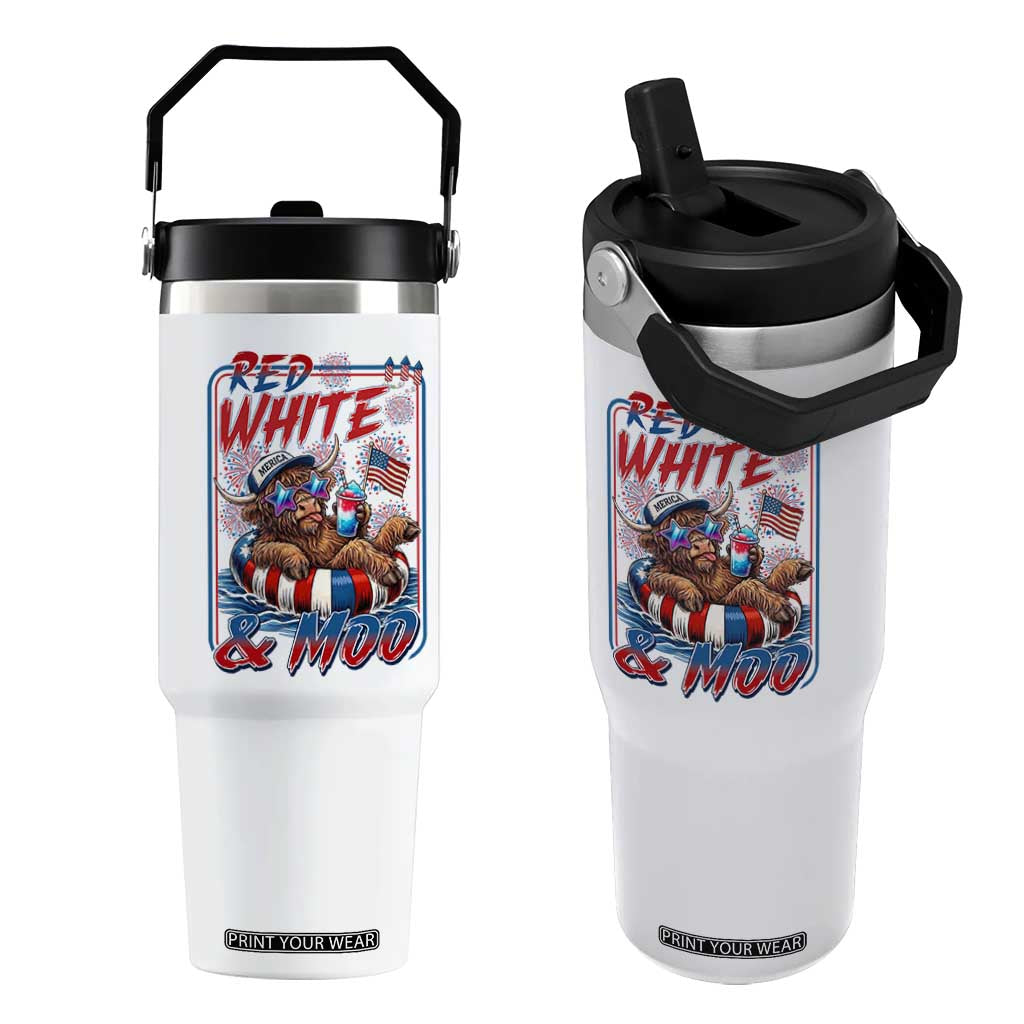 Funny Highland Cow Pool Party 4th Of July Flip Straw Tumbler Red White And Moo