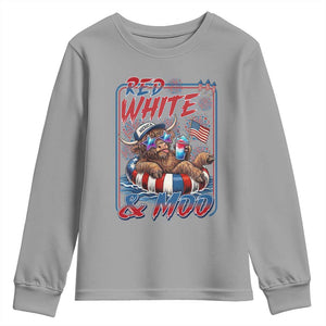 Funny Highland Cow Pool Party 4th Of July Youth Sweatshirt Red White And Moo