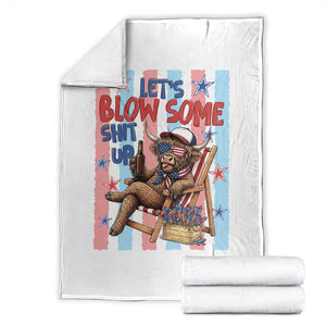 Funny Patriotic Highland Cow Throw Blanket 4th Of July Fireworks Celebration