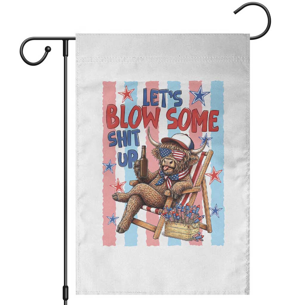 Funny Patriotic Highland Cow Garden Flag 4th Of July Fireworks Celebration TS12 White Print Your Wear