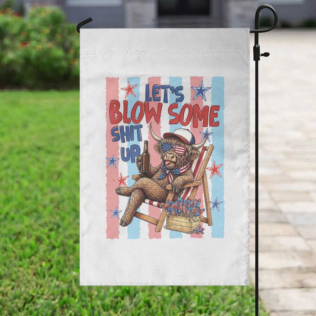 Funny Patriotic Highland Cow Garden Flag 4th Of July Fireworks Celebration
