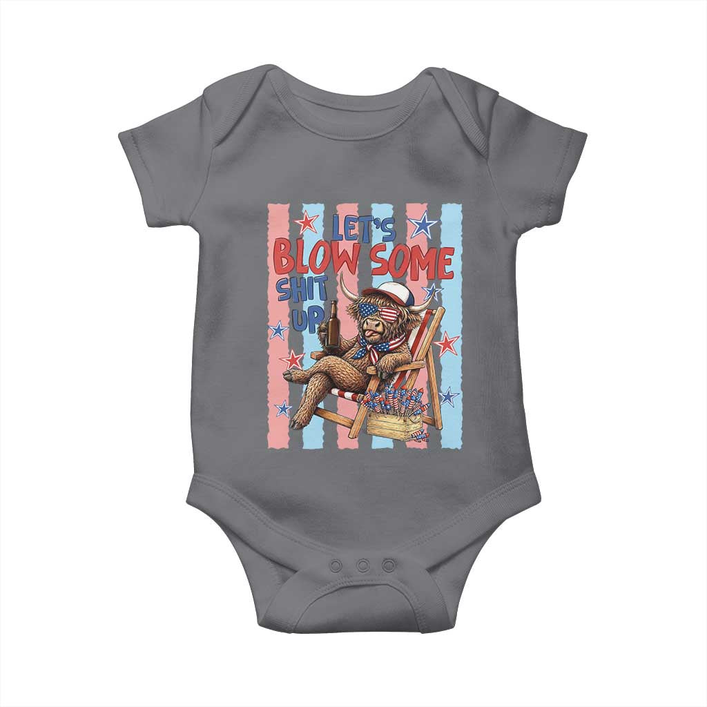 Funny Patriotic Highland Cow Baby Onesie 4th Of July Fireworks Celebration