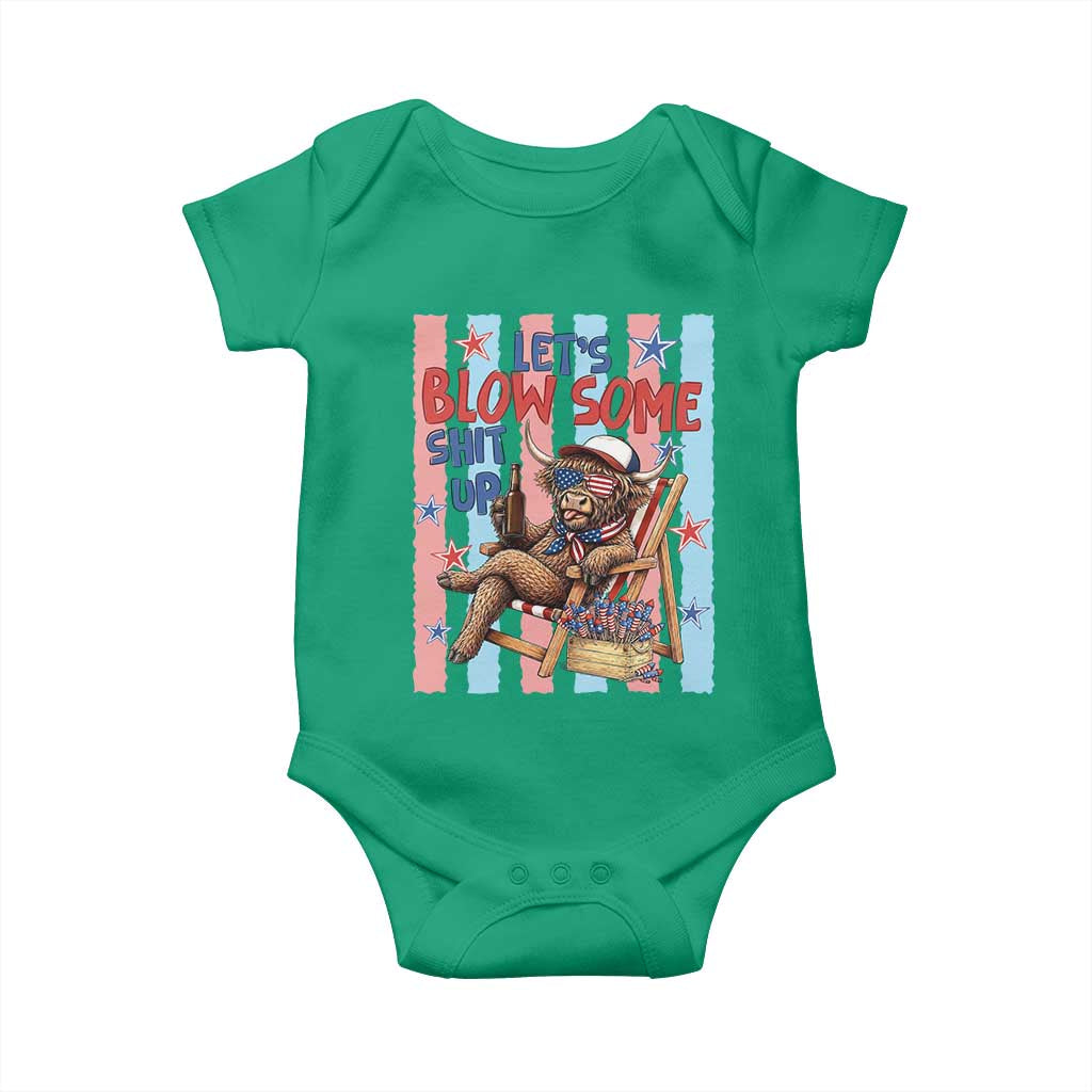 Funny Patriotic Highland Cow Baby Onesie 4th Of July Fireworks Celebration