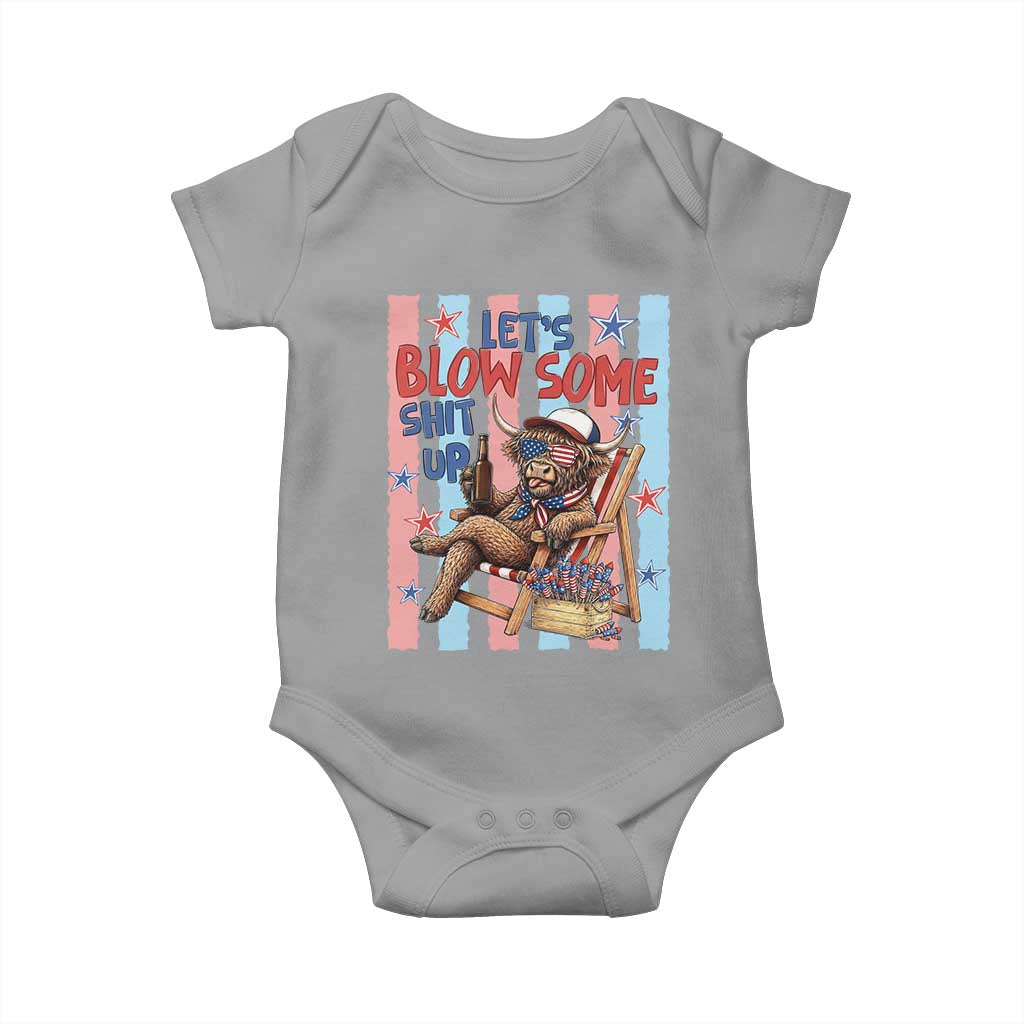 Funny Patriotic Highland Cow Baby Onesie 4th Of July Fireworks Celebration