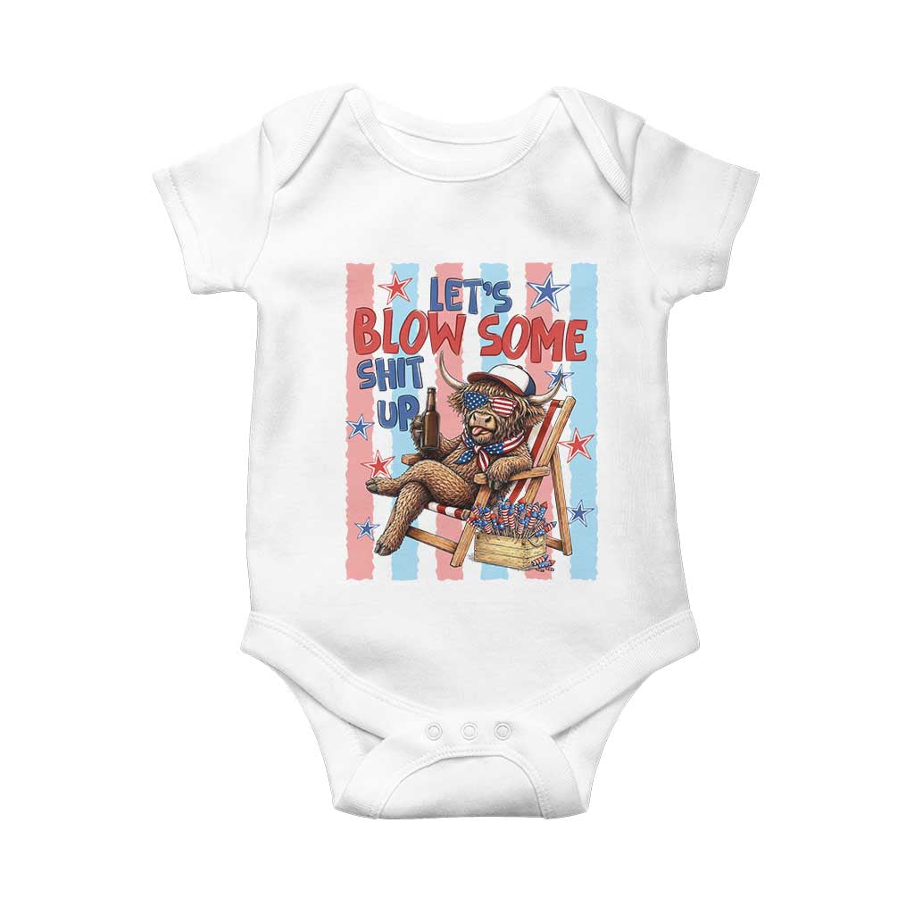 Funny Patriotic Highland Cow Baby Onesie 4th Of July Fireworks Celebration TS12 White Print Your Wear