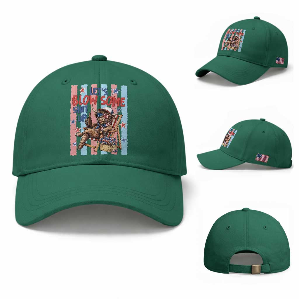 Funny Patriotic Highland Cow Baseball Cap 4th Of July Fireworks Celebration