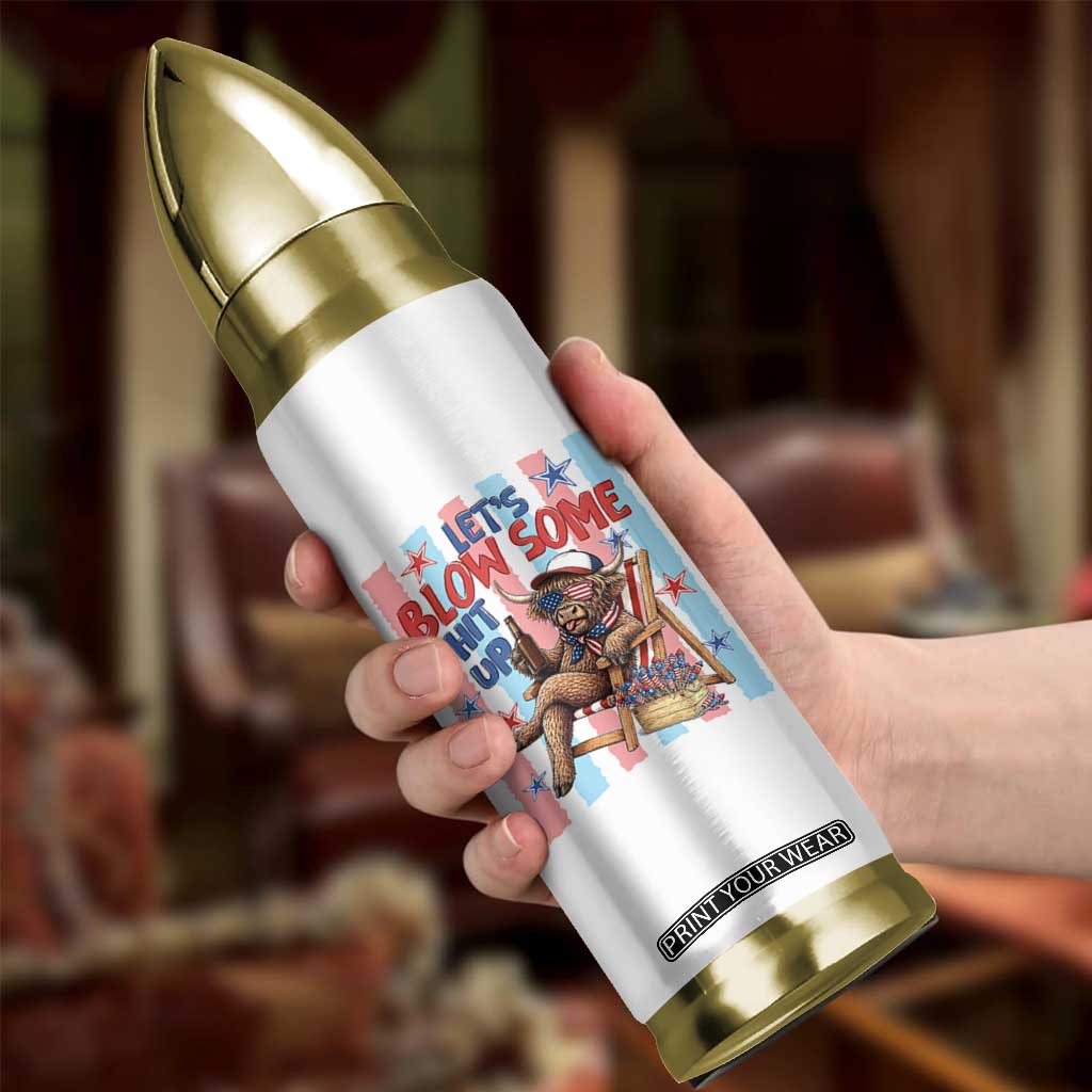 Funny Patriotic Highland Cow Bullet Tumbler 4th Of July Fireworks Celebration