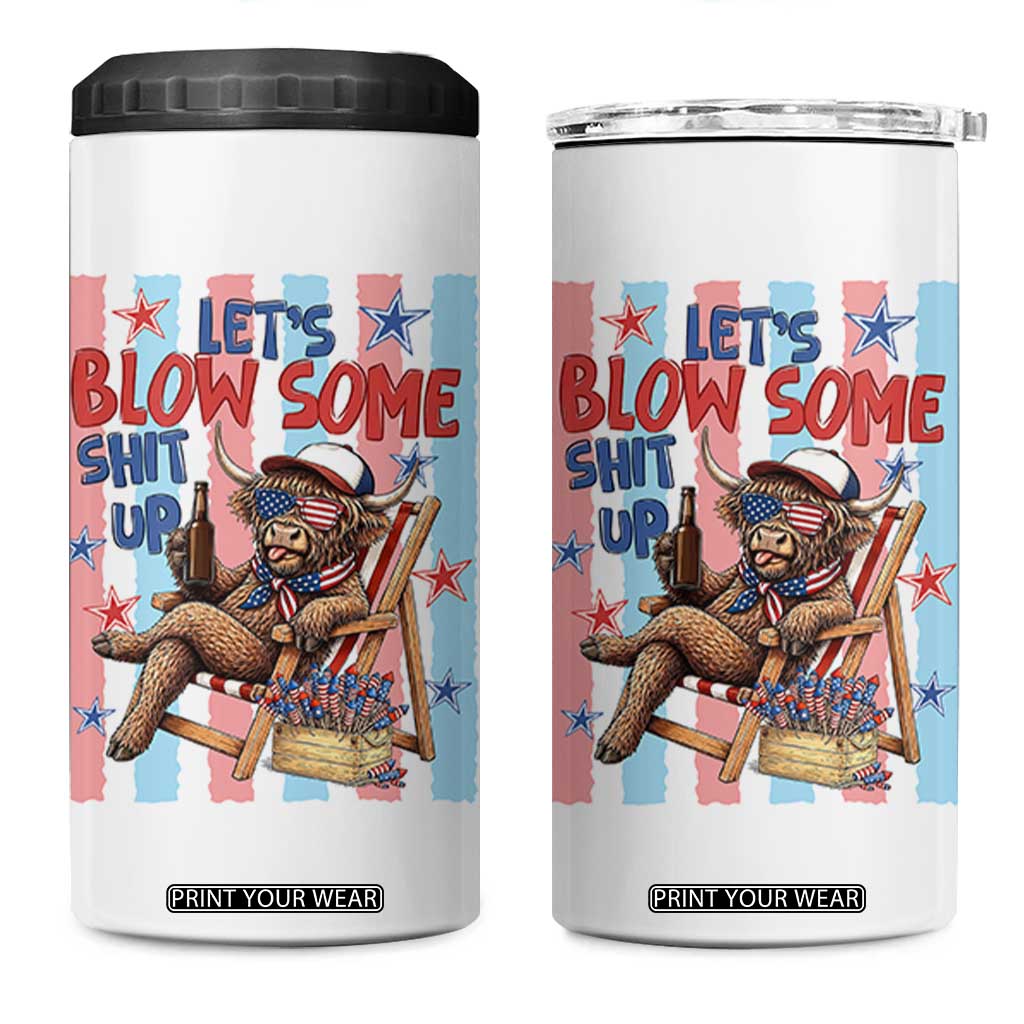Funny Patriotic Highland Cow 4 in 1 Can Cooler Tumbler 4th Of July Fireworks Celebration