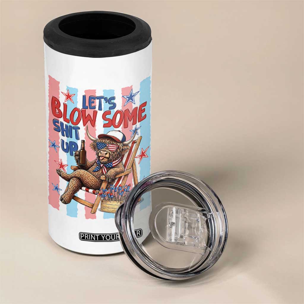 Funny Patriotic Highland Cow 4 in 1 Can Cooler Tumbler 4th Of July Fireworks Celebration