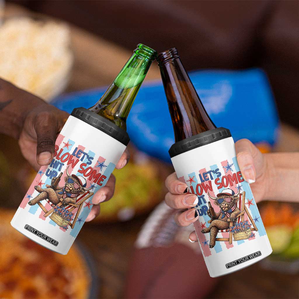 Funny Patriotic Highland Cow 4 in 1 Can Cooler Tumbler 4th Of July Fireworks Celebration