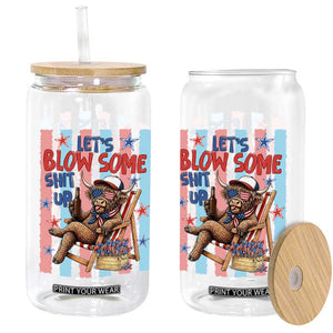 Funny Patriotic Highland Cow Glass Can 4th Of July Fireworks Celebration