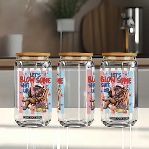 Funny Patriotic Highland Cow Glass Can 4th Of July Fireworks Celebration