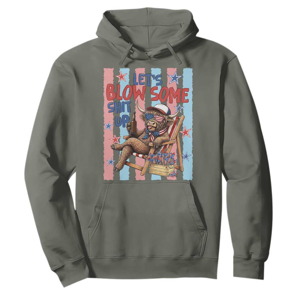 Funny Patriotic Highland Cow Hoodie 4th Of July Fireworks Celebration