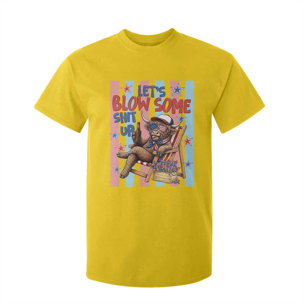 Funny Patriotic Highland Cow T Shirt For Kid 4th Of July Fireworks Celebration