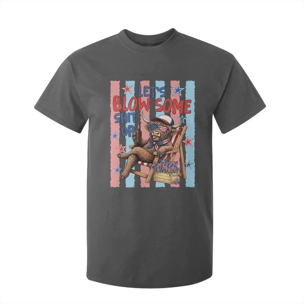 Funny Patriotic Highland Cow T Shirt For Kid 4th Of July Fireworks Celebration