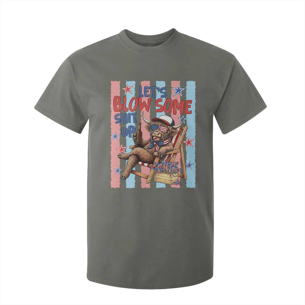 Funny Patriotic Highland Cow T Shirt For Kid 4th Of July Fireworks Celebration