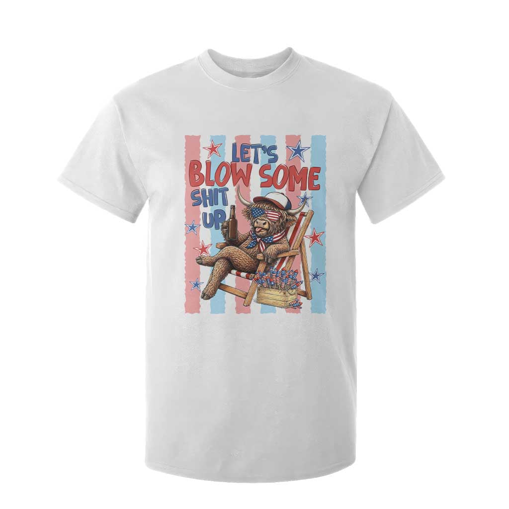 Funny Patriotic Highland Cow T Shirt For Kid 4th Of July Fireworks Celebration TS12 White Print Your Wear