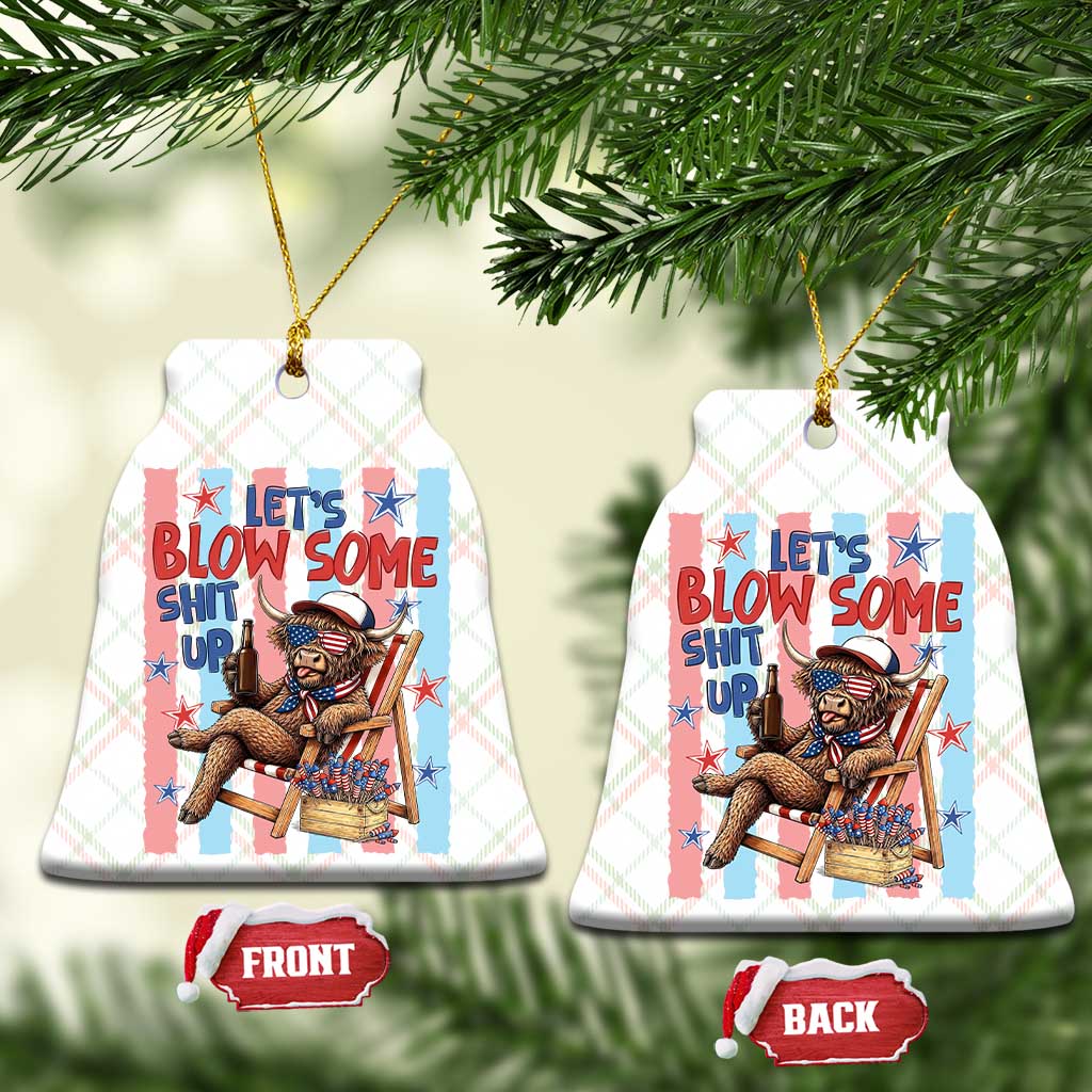 Funny Patriotic Highland Cow Ceramic Ornament 4th Of July Fireworks Celebration