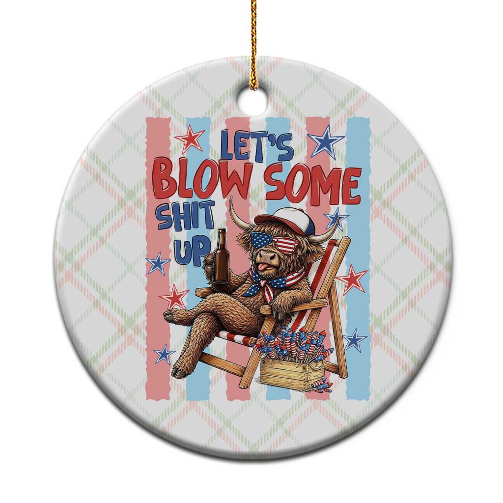 Funny Patriotic Highland Cow Ceramic Ornament 4th Of July Fireworks Celebration