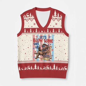 Funny Patriotic Highland Cow V-Neck Knit Sweater Vest 4th Of July Fireworks Celebration
