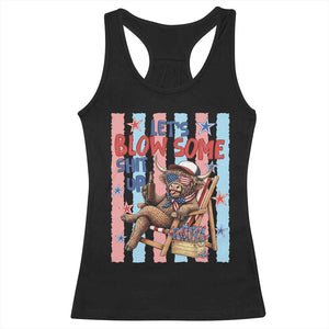 Funny Patriotic Highland Cow Racerback Tank Top 4th Of July Fireworks Celebration