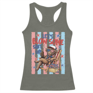 Funny Patriotic Highland Cow Racerback Tank Top 4th Of July Fireworks Celebration