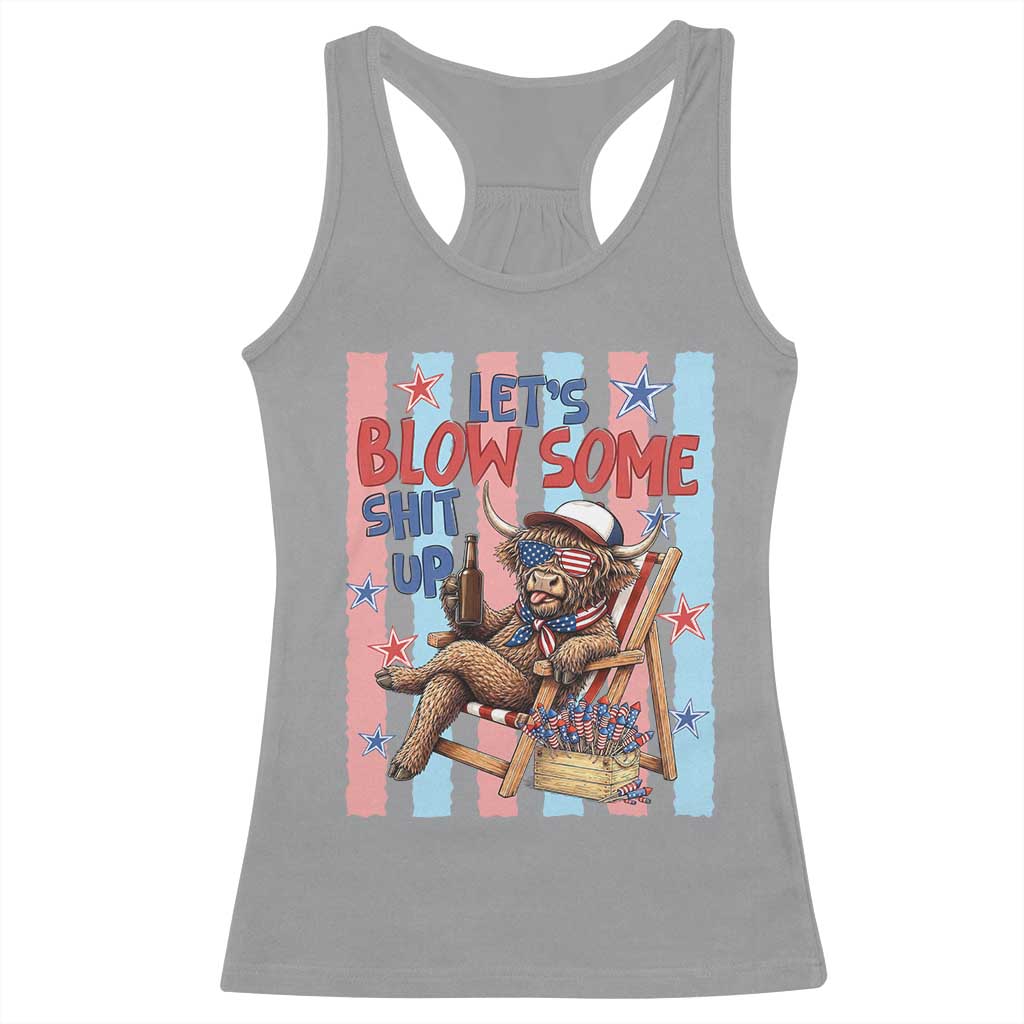 Funny Patriotic Highland Cow Racerback Tank Top 4th Of July Fireworks Celebration