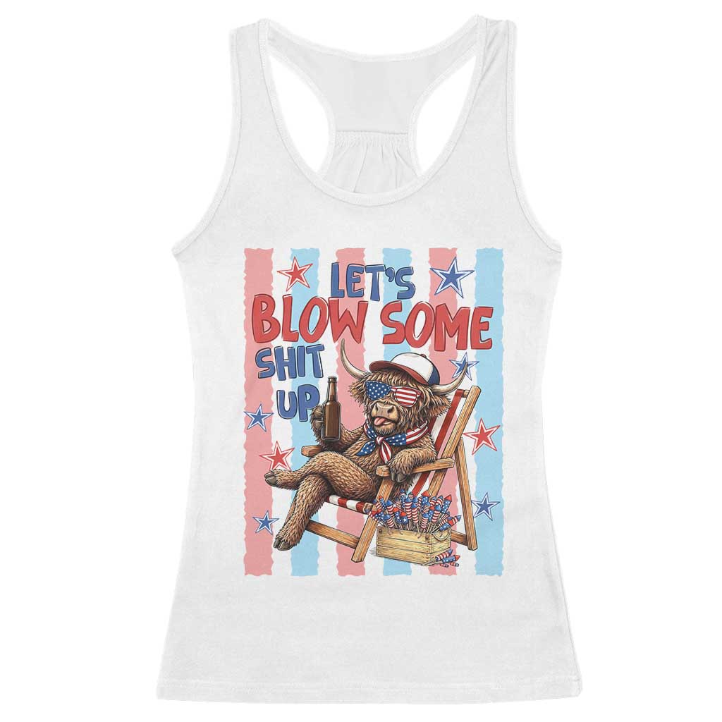 Funny Patriotic Highland Cow Racerback Tank Top 4th Of July Fireworks Celebration