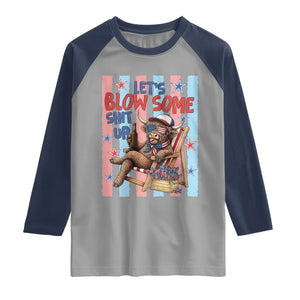 Funny Patriotic Highland Cow Raglan Shirt 4th Of July Fireworks Celebration