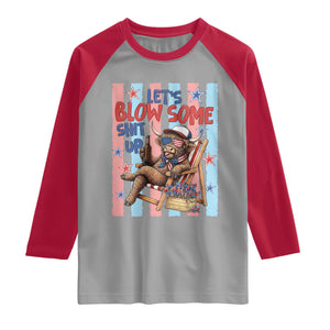 Funny Patriotic Highland Cow Raglan Shirt 4th Of July Fireworks Celebration