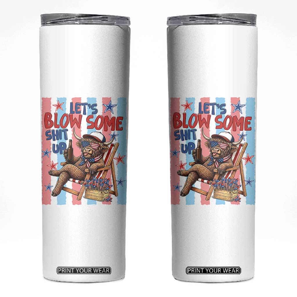 Funny Patriotic Highland Cow Skinny Tumbler 4th Of July Fireworks Celebration
