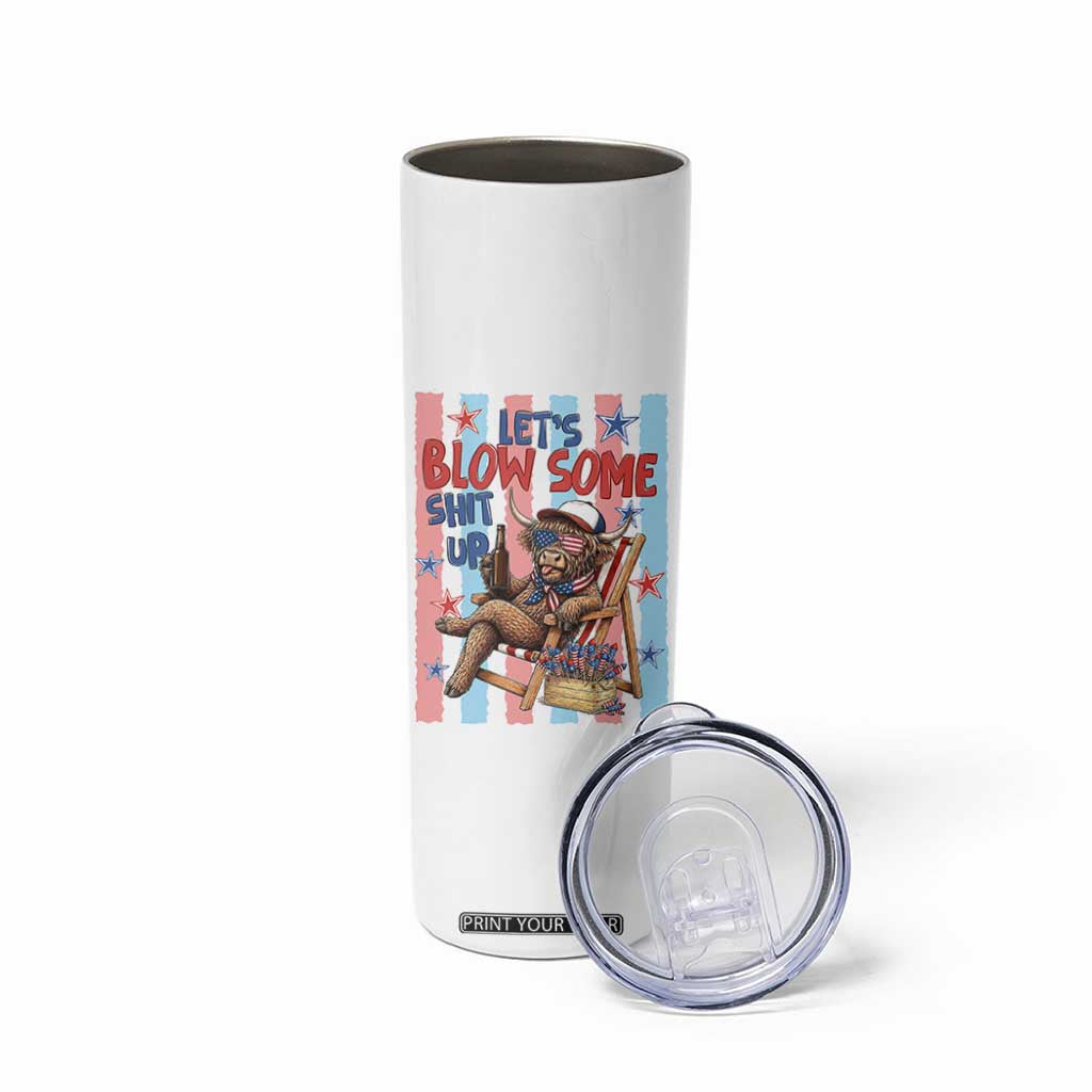 Funny Patriotic Highland Cow Skinny Tumbler 4th Of July Fireworks Celebration