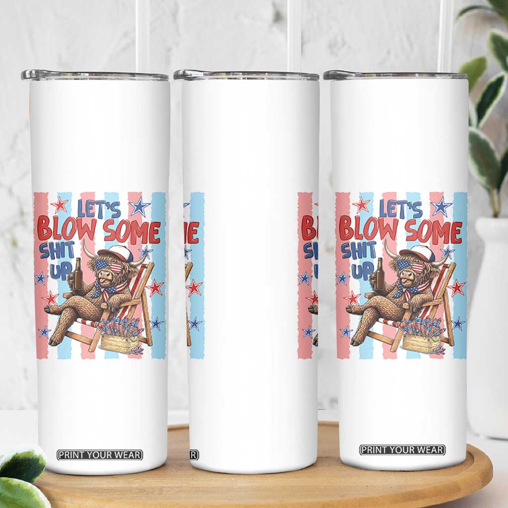 Funny Patriotic Highland Cow Skinny Tumbler 4th Of July Fireworks Celebration