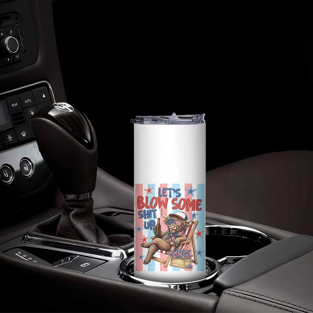 Funny Patriotic Highland Cow Skinny Tumbler 4th Of July Fireworks Celebration