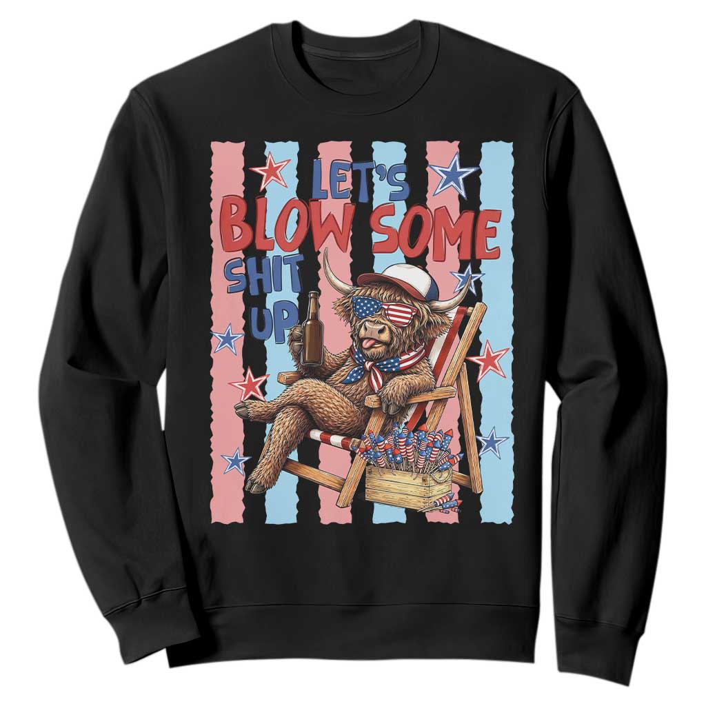Funny Patriotic Highland Cow Sweatshirt 4th Of July Fireworks Celebration