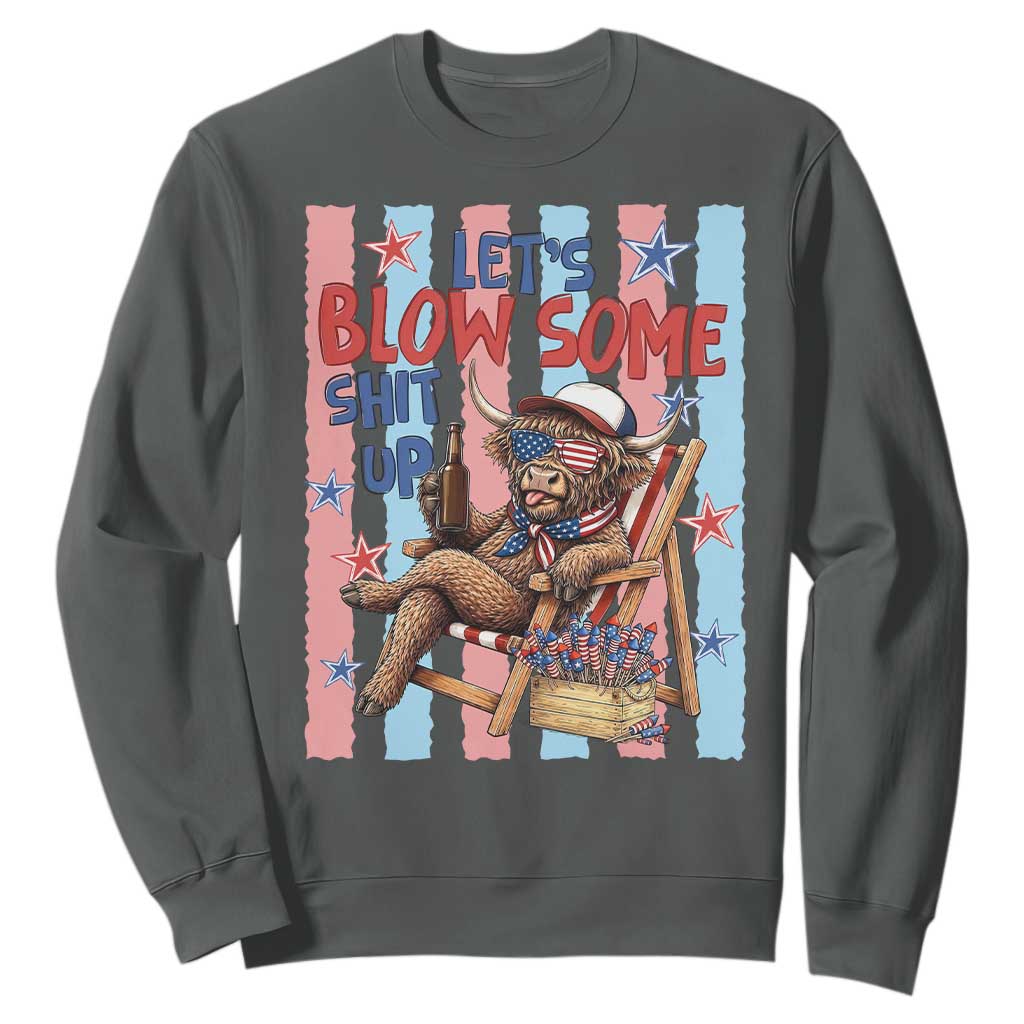 Funny Patriotic Highland Cow Sweatshirt 4th Of July Fireworks Celebration