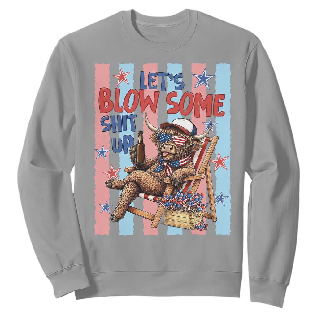 Funny Patriotic Highland Cow Sweatshirt 4th Of July Fireworks Celebration