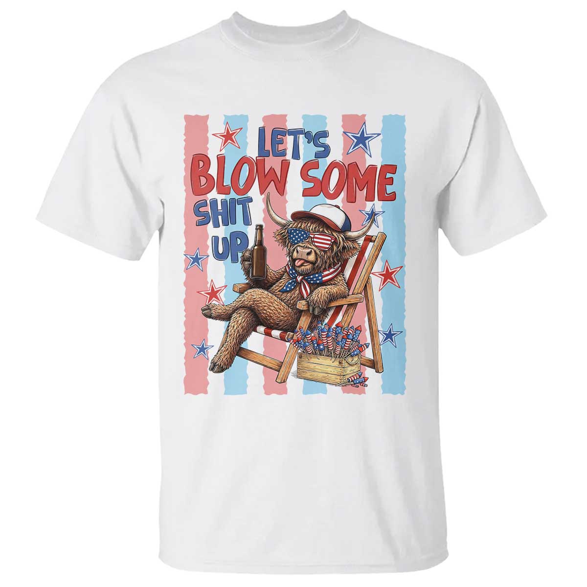 Funny Patriotic Highland Cow T Shirt 4th Of July Fireworks Celebration TS12 White Print Your Wear