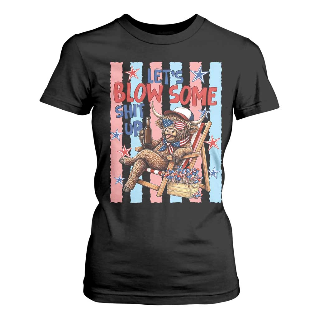 Funny Patriotic Highland Cow T Shirt For Women 4th Of July Fireworks Celebration