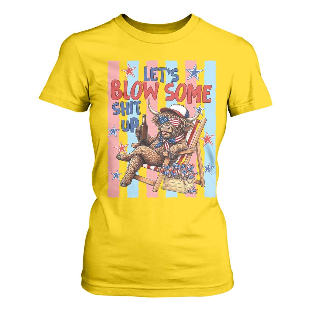 Funny Patriotic Highland Cow T Shirt For Women 4th Of July Fireworks Celebration