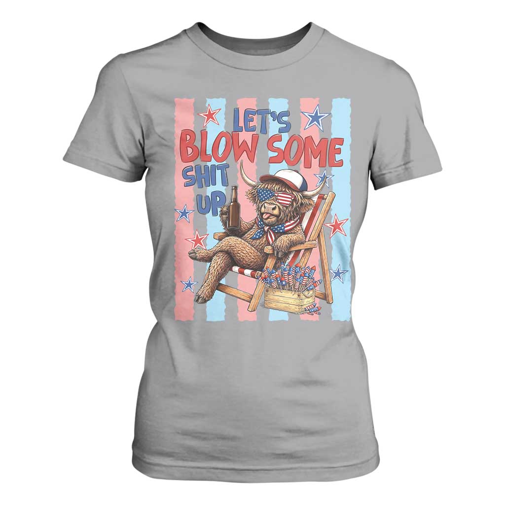 Funny Patriotic Highland Cow T Shirt For Women 4th Of July Fireworks Celebration