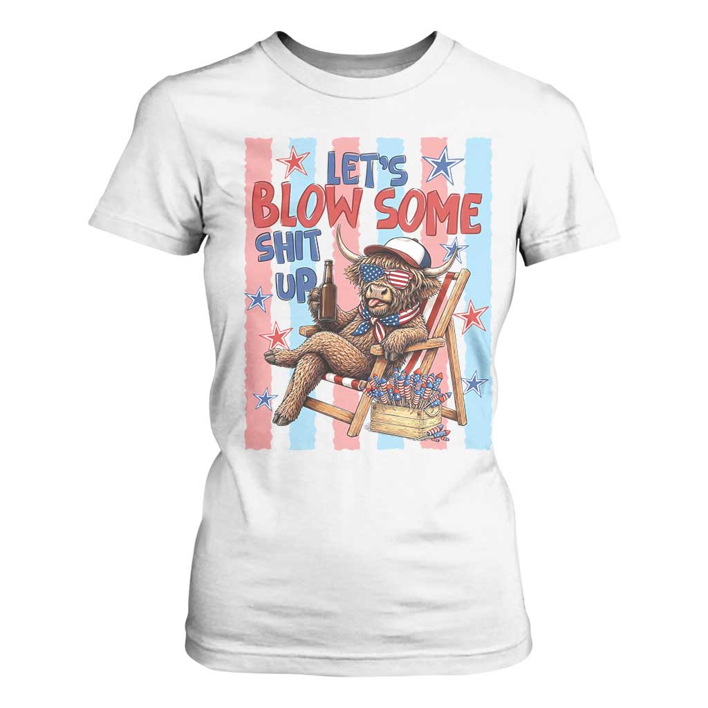 Funny Patriotic Highland Cow T Shirt For Women 4th Of July Fireworks Celebration