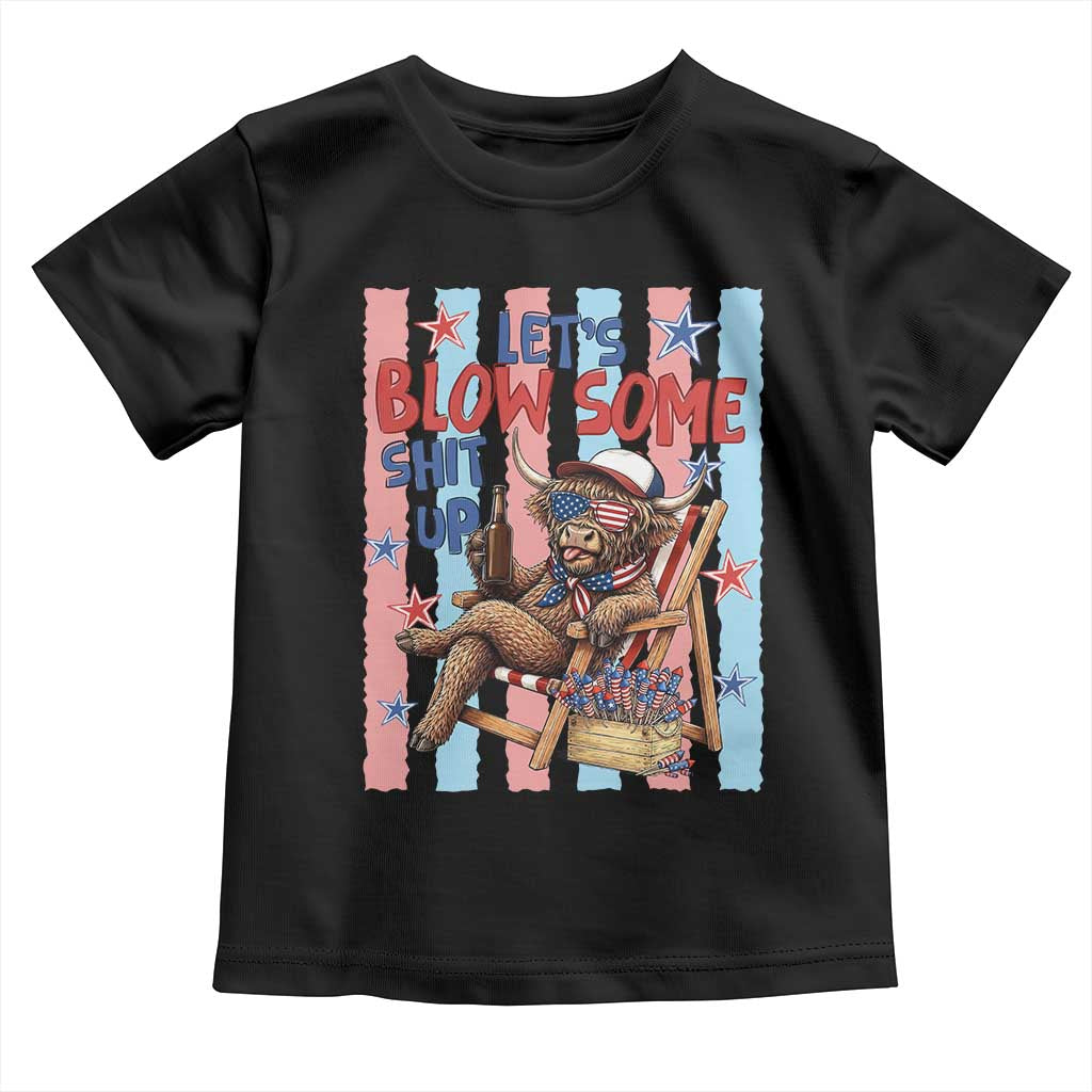 Funny Patriotic Highland Cow Toddler T Shirt 4th Of July Fireworks Celebration