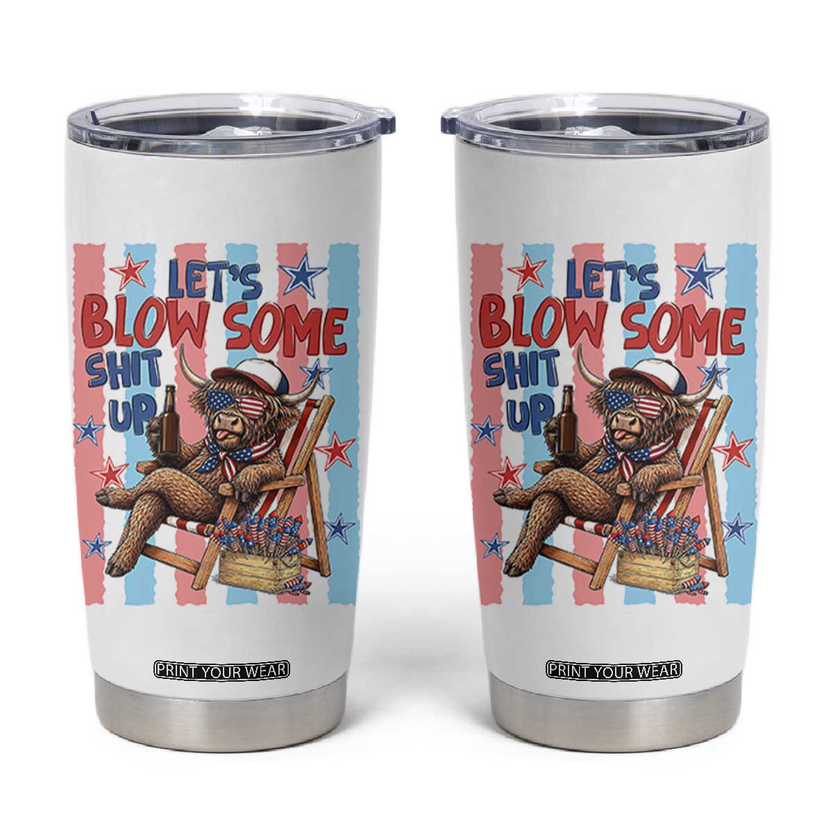 Funny Patriotic Highland Cow Tumbler Cup 4th Of July Fireworks Celebration