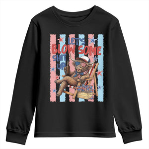 Funny Patriotic Highland Cow Youth Sweatshirt 4th Of July Fireworks Celebration